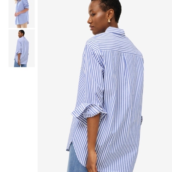 Jessica London Blue and White striped relaxed fit poplin button up shirt 32W-3X - Picture 8 of 11